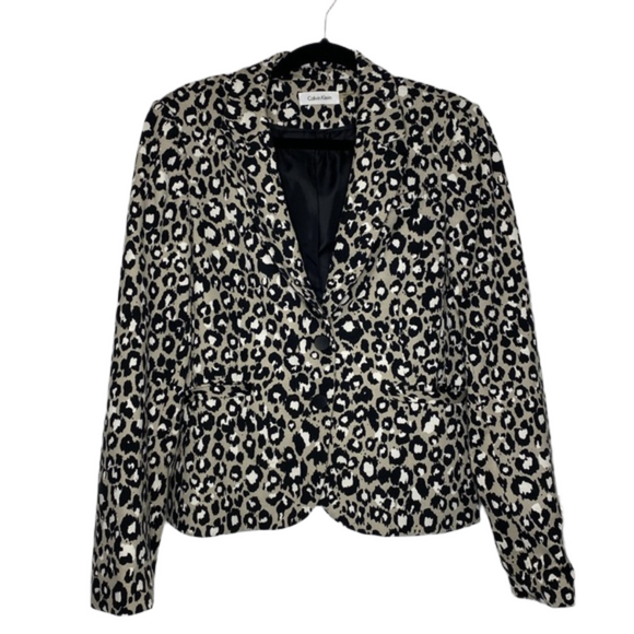 Calvin Klein Jackets & Blazers - CALVIN KLEIN Leopard Animal Print Stretch Chic Blazer Corpcore Size 10 EUC